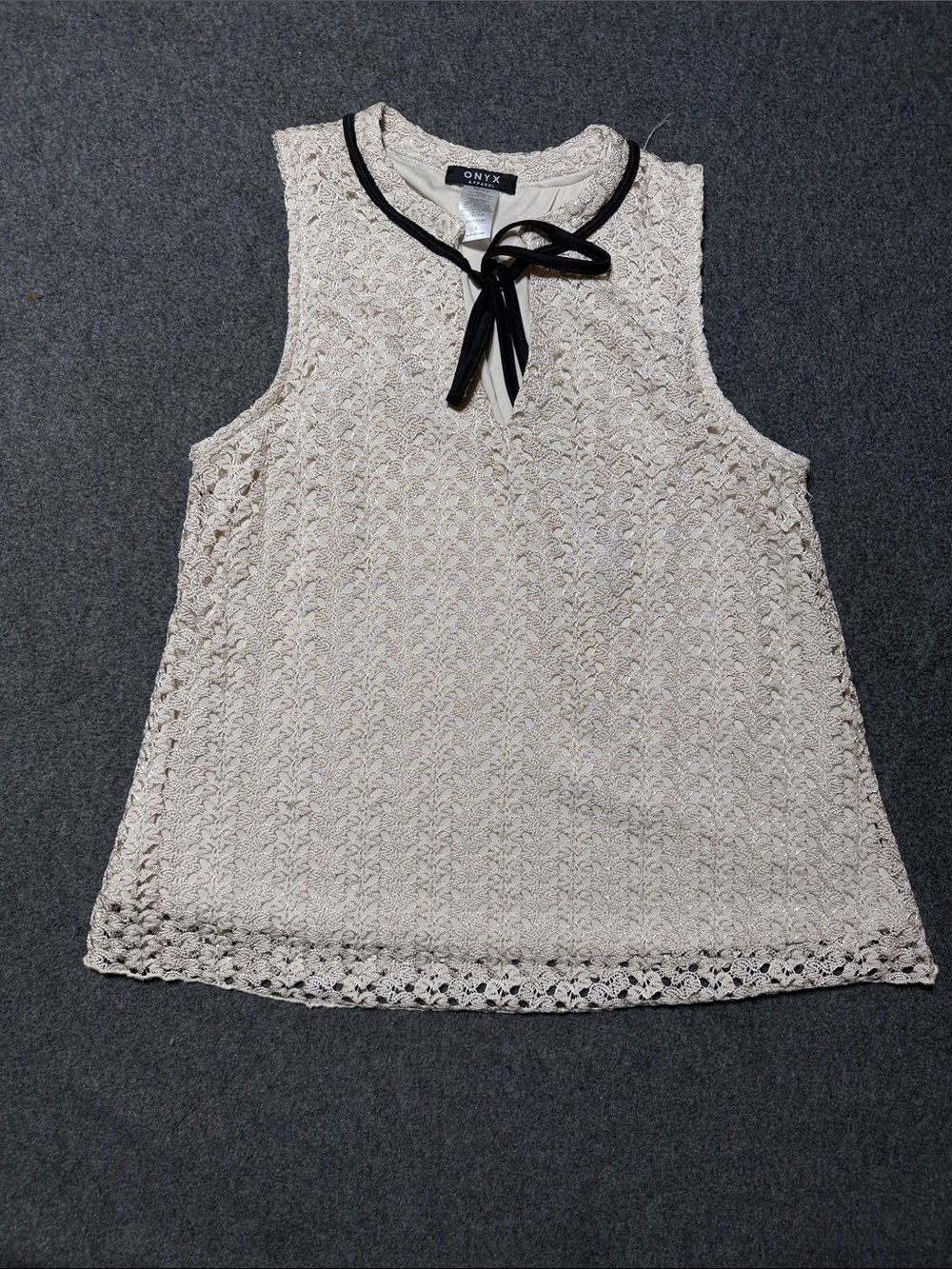 Onyx Cream Lace Overlay Tank with Black Trim
